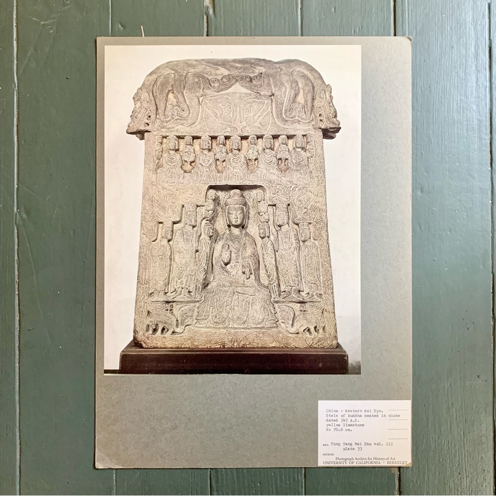 Rare Vintage Black and White Photograph: Stele of Limestone Buddha